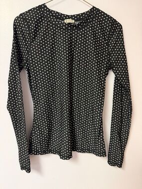 Free People Black with White Star Print Long Sleeve Semi Sheer Top